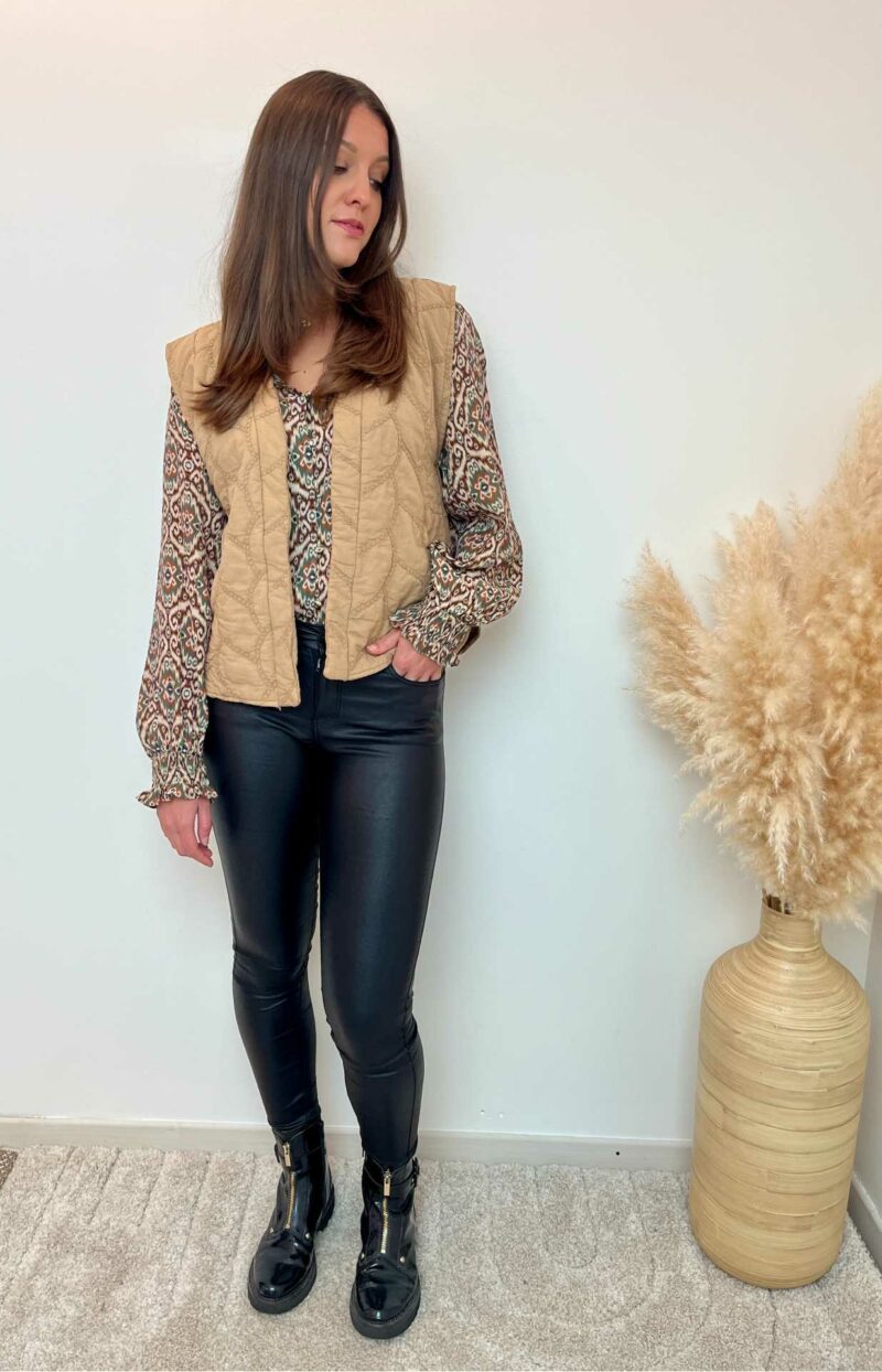 blouse imprimée camel et kaki