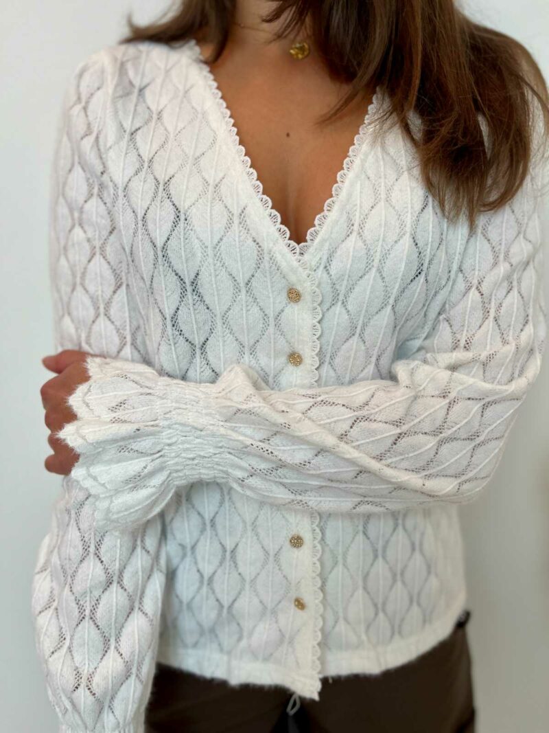 PULL FIN COL V BLANC