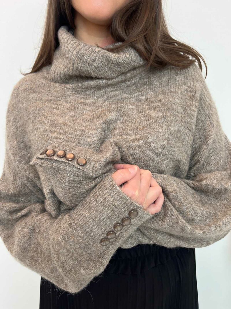 PULL COL ROULE TAUPE