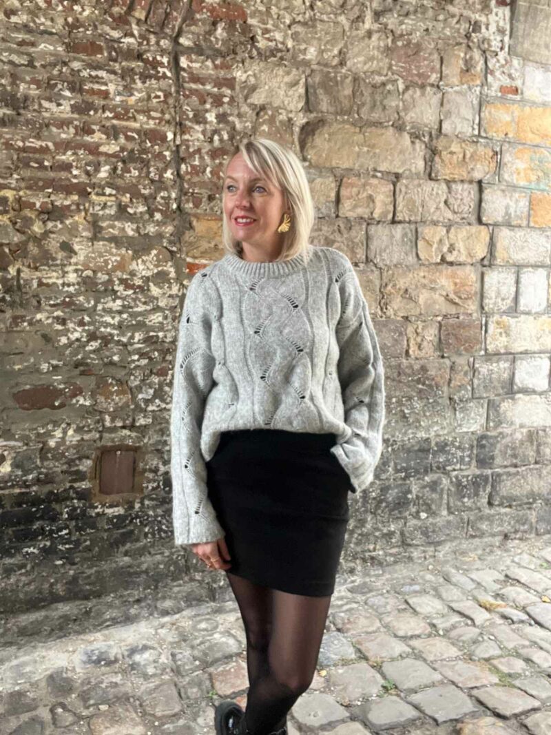 PULL MAILLE TORSADE GRIS PERLE