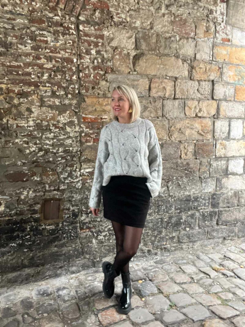 PULL MAILLE TORSADE GRIS PERLE