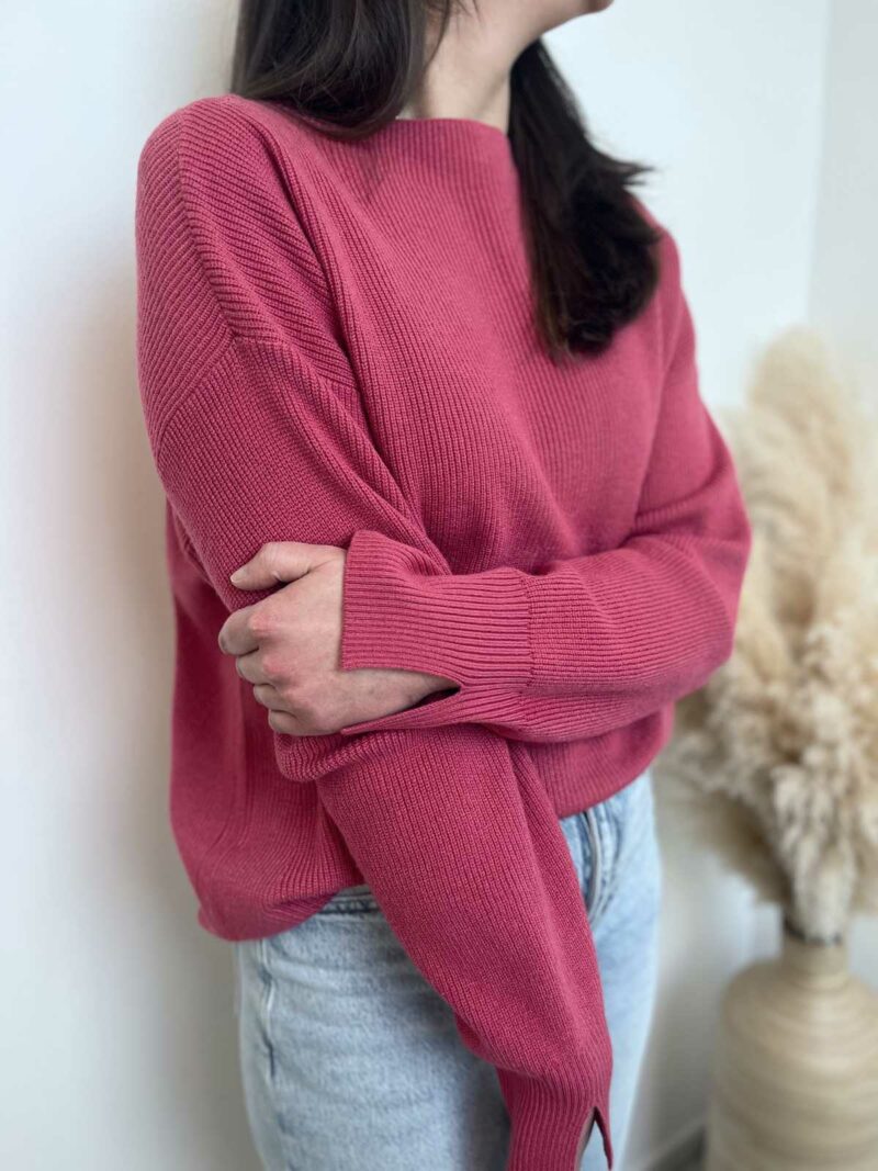 pull cotelé framboise 3